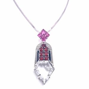 🌟Nicky Butler 925 Sterling Silver Clear Quartz Garnet Deco Pendant Necklace NWT